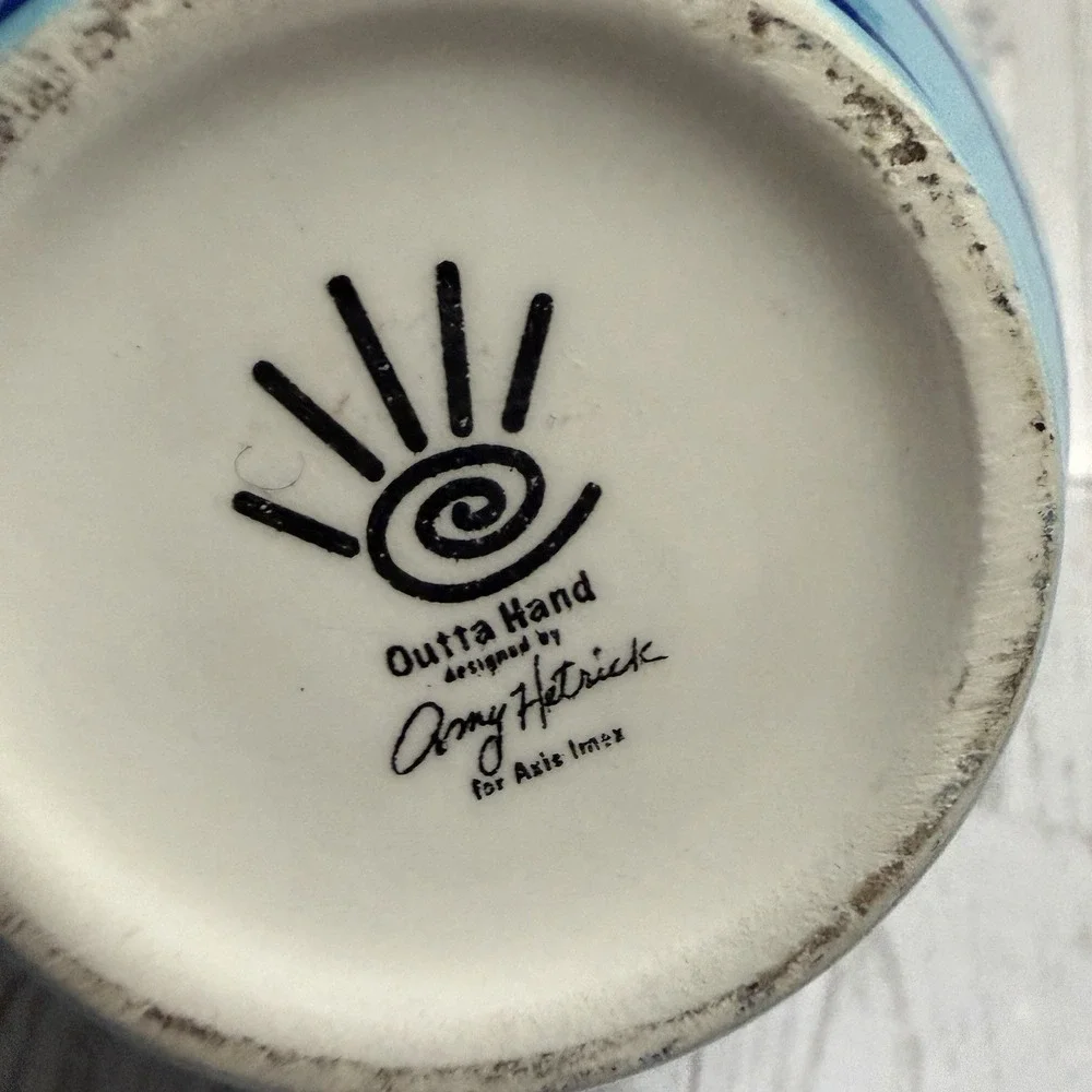 Outta Hand By Amy Hetrick Sugar‎ Bowl Lid Striped Polka dot Blue Green Vintage